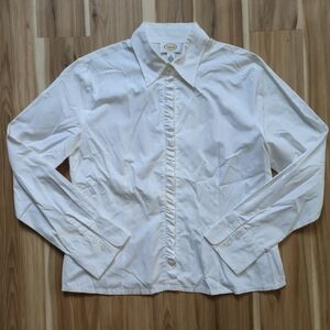 Talbots White Collared Button-Up Long-Sleeve Blouse Size 14